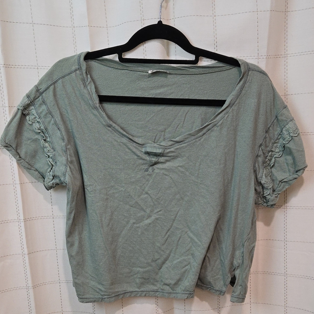 Women's Green Lace Trim Top